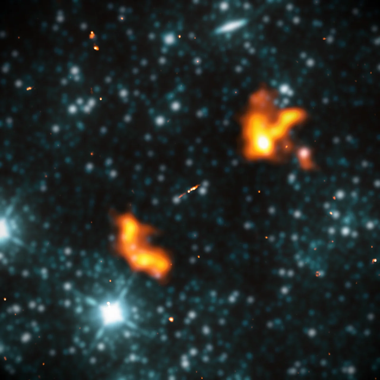 The Irish Low-Frequency Array (I-LOFAR), built at Birr Castle in Ireland in 2017, is a radio telescope that observes the universe at low radio frequencies during the day and night. It is part of the largest telescope in the world, with telescope stations in the array stretching across Europe between Ireland and Latvia. This effectively gives the combined virtual telescope a continent-sized baseline aperture of almost 2,000 km. In this location in Ireland (pictured) there are 96 high-band antenna assemblies (110–240 MHz) contained within the large, black mosaic of tiles in the foreground, and 96 low-band dipole antenna assemblies (10–90 MHz) – the array of poles resembling tall sewing pins in the background held in place by ground anchors, or guy wires; visually, the low-band array resembles a swarm of tripods. Within these assemblies are around 3,000 antenna units.  The data from this and the other telescopes in the LOFAR array across Europe are sent by high-bandwidth fibre optic cables to Groningen in the Netherlands where they are integrated and analysed by an IBM Blue Gene/P supercomputer.